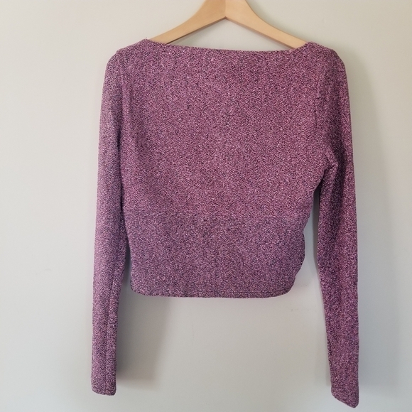 nwt Mango Metallic Sparkle Pink Cropped top Long Sleeve Size Large - Picture 6 of 9